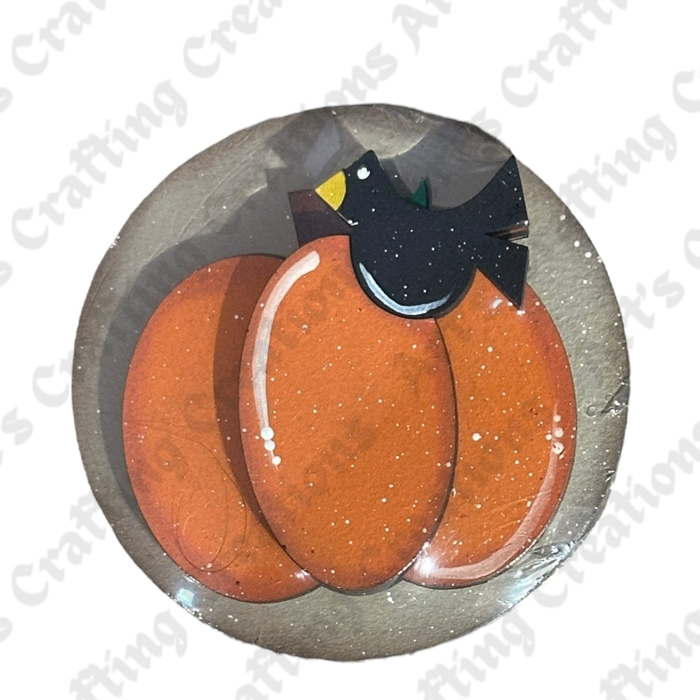 3" Round Insert Pumpkin With Crow