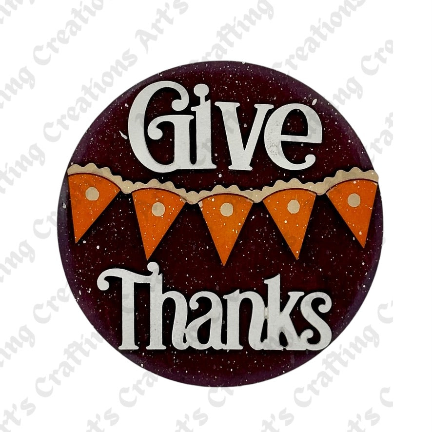 3" Round Insert Give Thanks with Pie Banner