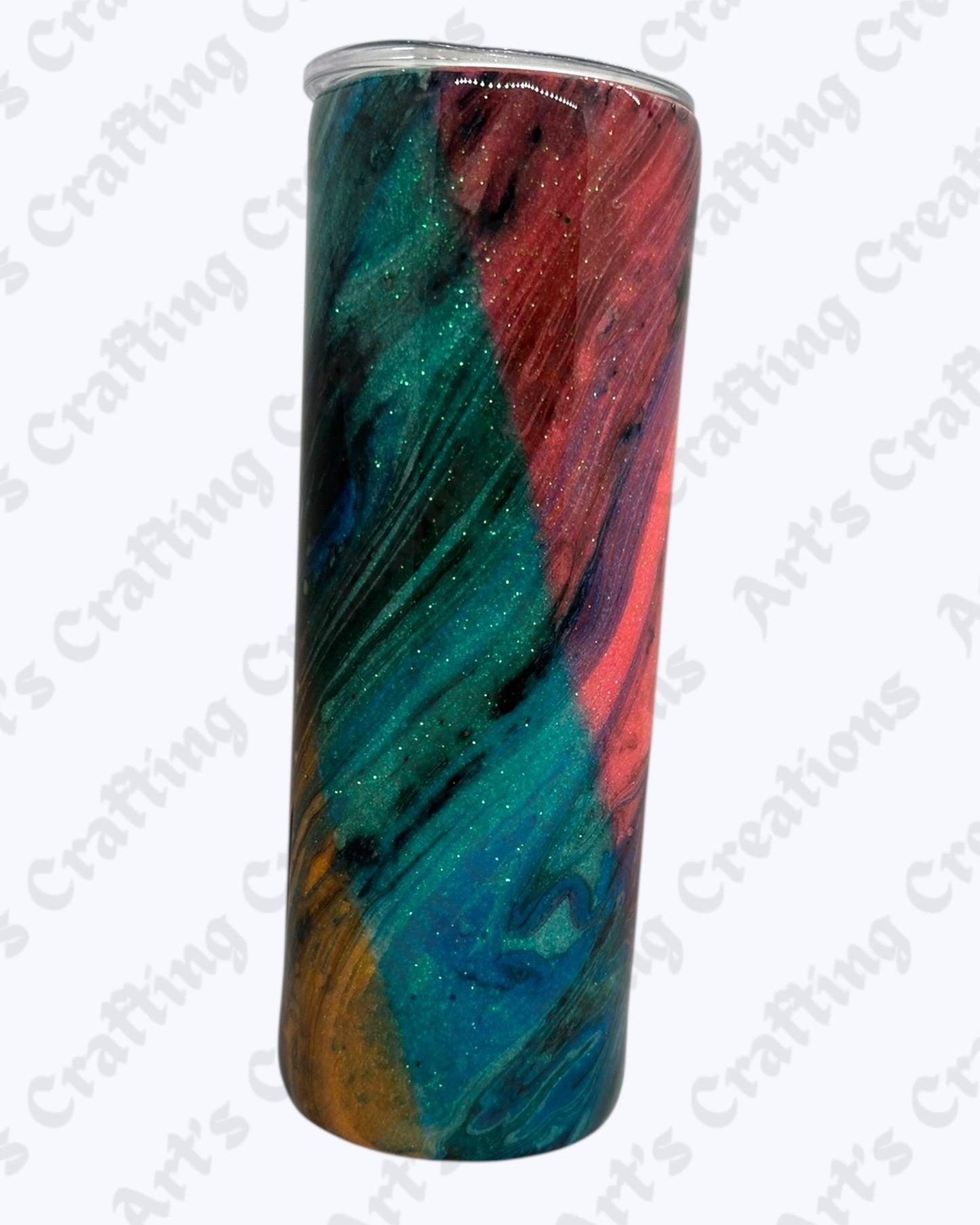 Green/Orange/Pink Blue Stripped Hydro Dipped 20 oz Tumbler