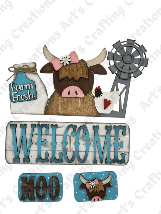 12" Interchangeable Insert - Welcome Highland Cow