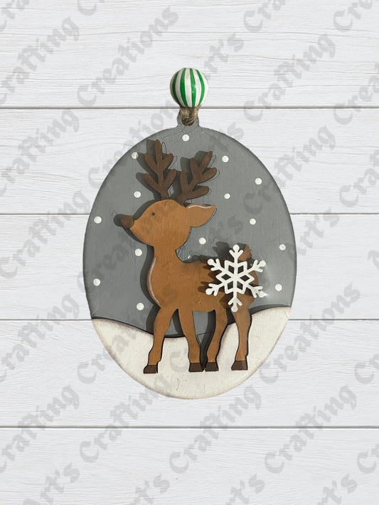 Oval Reindeer with Snow Ornament