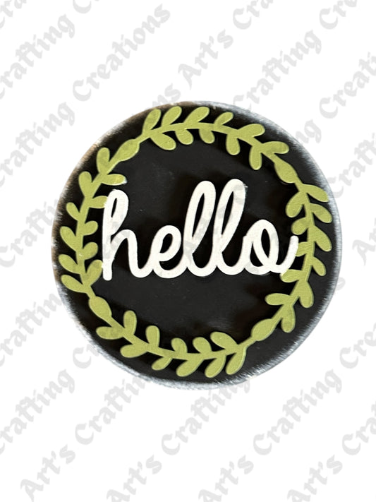 3” Round Insert - Hello with wreath - Home