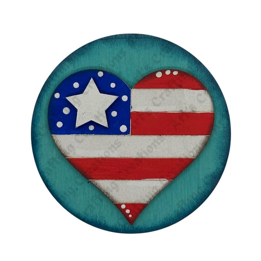 3" Round Insert - Flag Heart - July