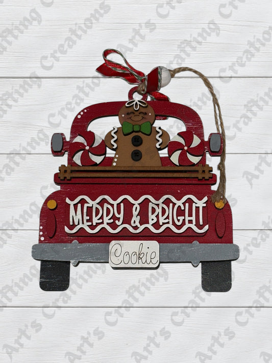 Gingerbread Merry & Bright Truck Gift Card Holder Ornament
