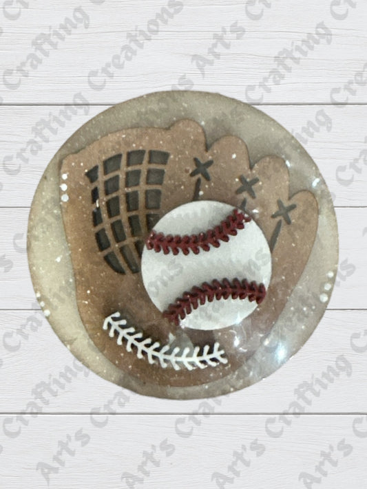 3" Round Insert - Baseball Mitt &  Ball - Specialty