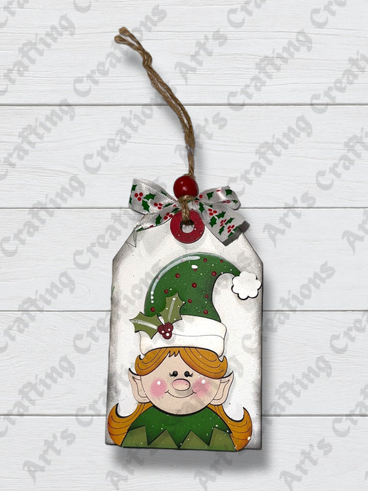 Girl Elf Tag Gift Card Holder Ornament