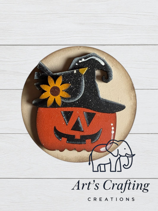 3" Round Insert - Jack-o-Lantern with Crow - October