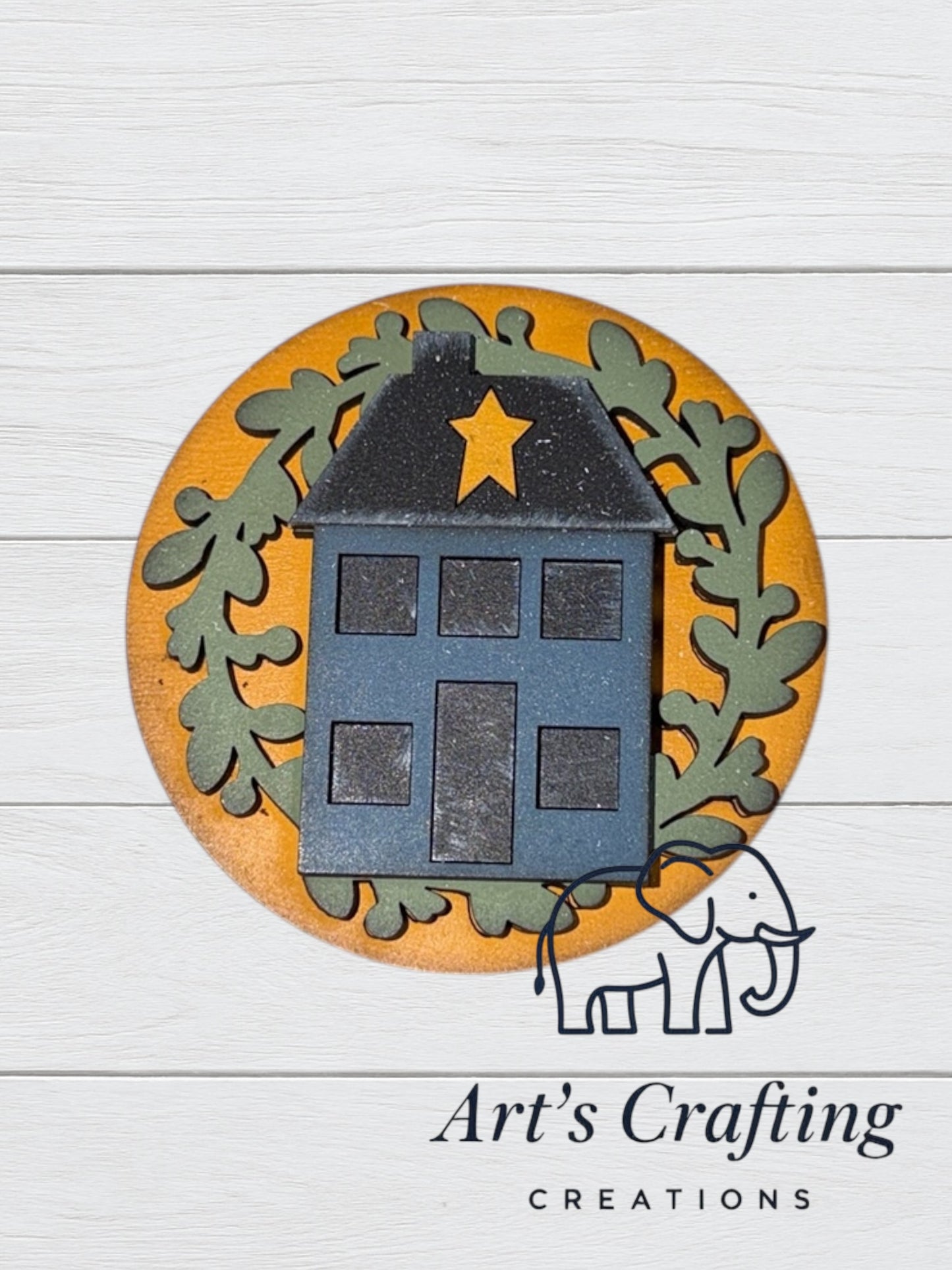 3" Round Insert - House with Wreath - August