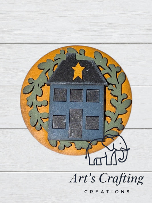 3" Round Insert - House with Wreath - August