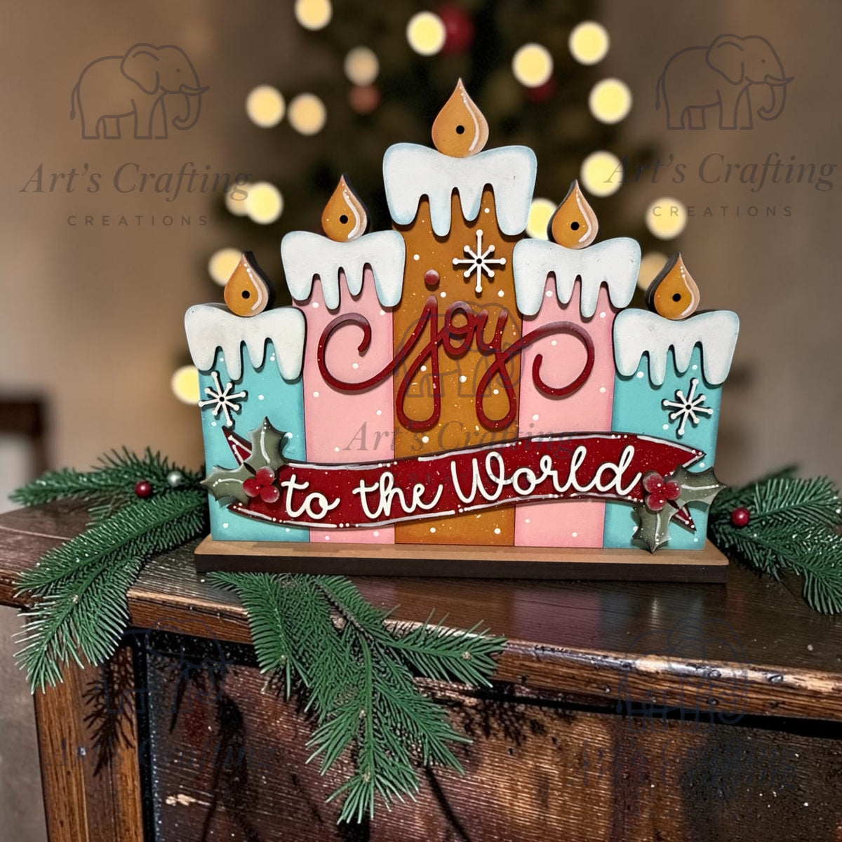 Joy to the world lighted shelf sitter