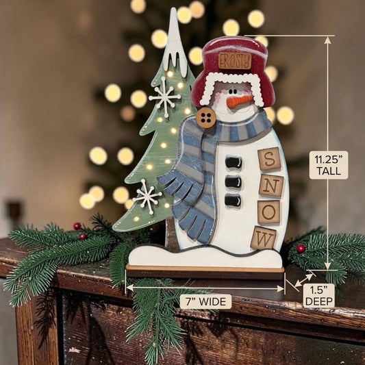 Winter Snowman lighted shelf sitter