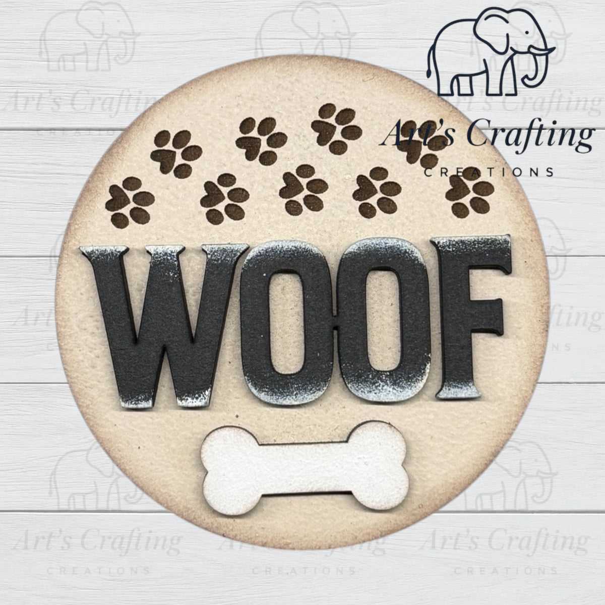 3" Round Insert - Woof - Dog