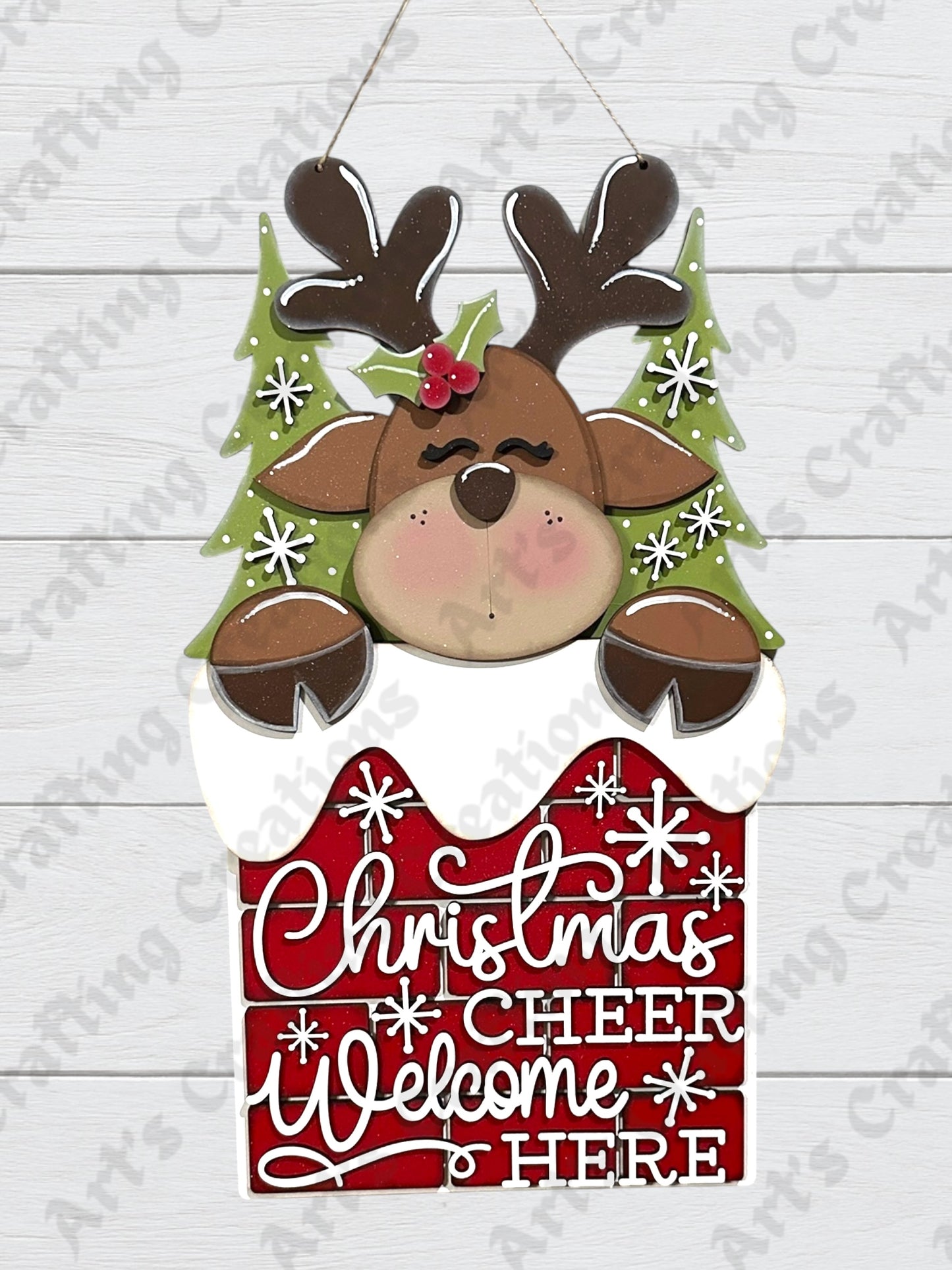 Christmas Cheer Welcome Here Reindeer Hanging Sign
