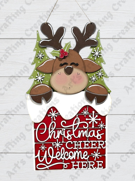 Christmas Cheer Welcome Here Reindeer Hanging Sign