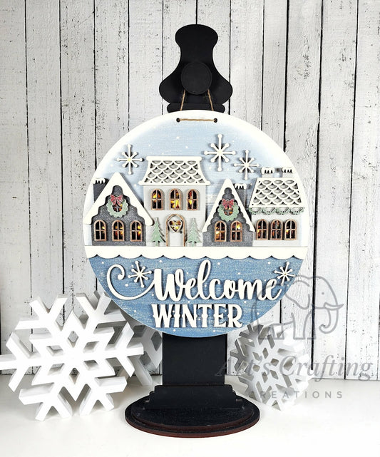 Lighted Welcome Winter Hanging Sign