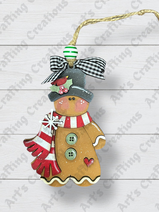 Gingerbread Man with Bird on Hat Ornament