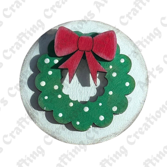 3" Round Insert - Wreath with Bow - December