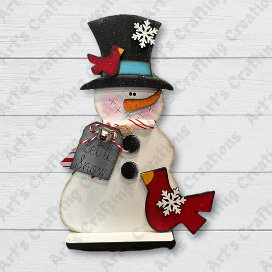 Tall Snowman with Bird Shelf Sitter