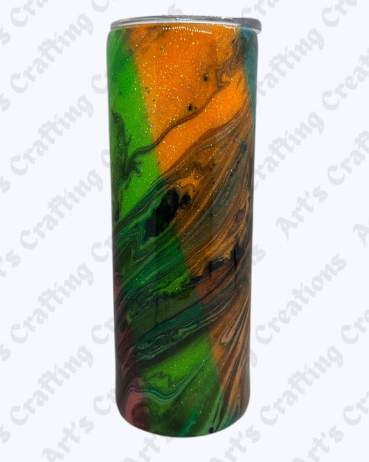 Green/Orange/Pink Blue Stripped Hydro Dipped 20 oz Tumbler