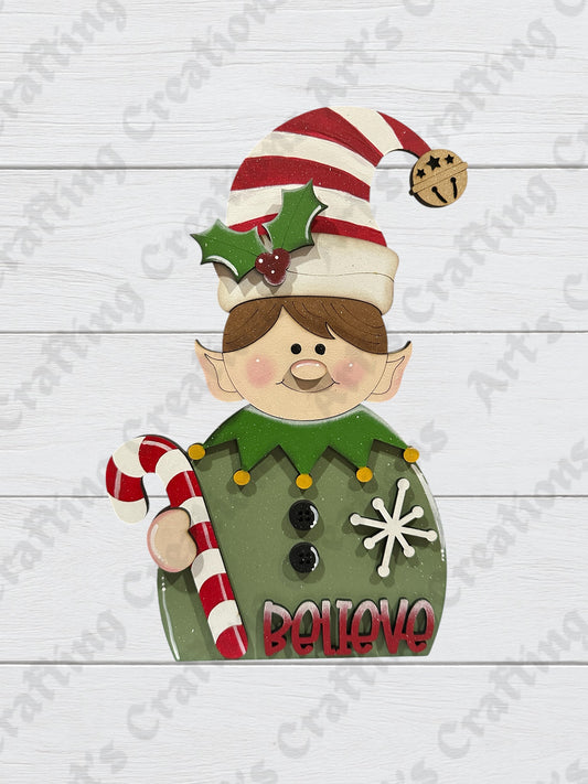 Boy Elf Believe with Candy Cane Shelf Sitter